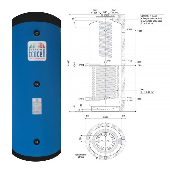 Cambiocaldaiaonline.it AURORA 3M AURORA 3M ECOCELL PUFFER SPECIALI (300 lt + acs 3.17mq) Cod: PFS 300 R SPECIAL-39