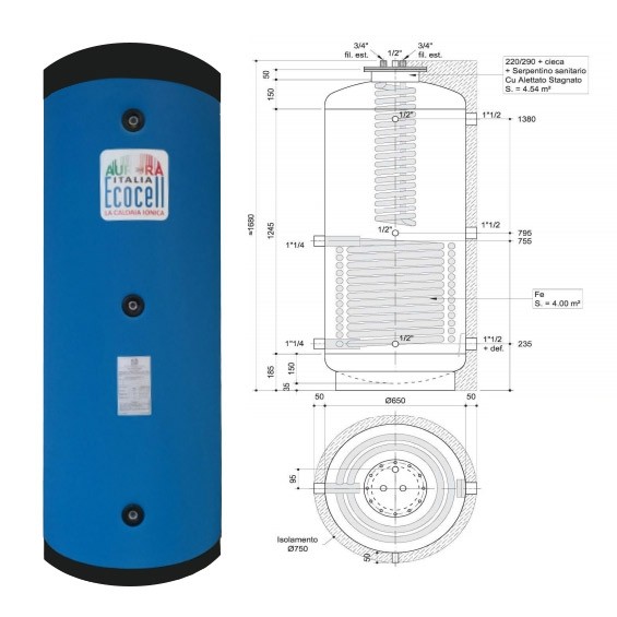 Cambiocaldaiaonline.it AURORA 3M AURORA 3M ECOCELL PUFFER SPECIALI (500 lt + acs 4.45mq) Cod: PFS 500 R SPECIAL-310