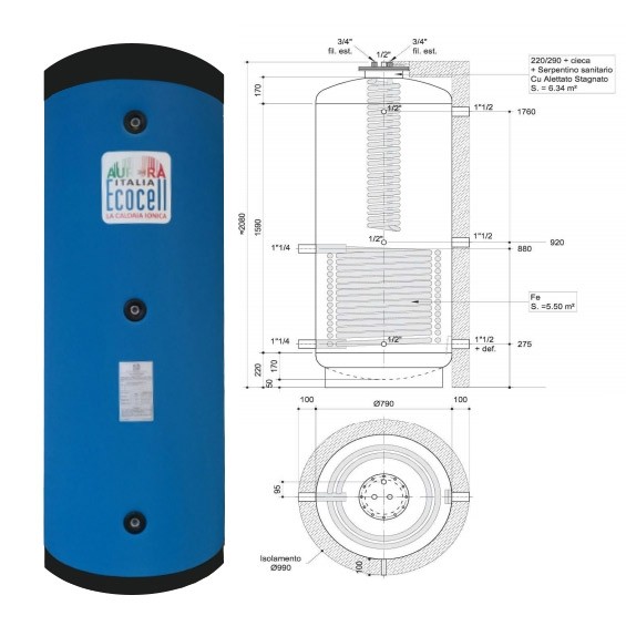 Cambiocaldaiaonline.it AURORA 3M AURORA 3M ECOCELL PUFFER SPECIALI (800 lt + acs 4.45mq) Cod: PFS 800 R SPECIAL-311