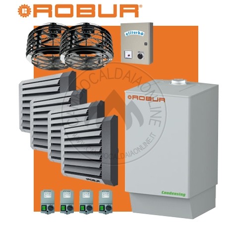 Cambiocaldaiaonline.it ROBUR SpA NOLEGGIO ROBUR Caldaria° TECH 100.1 QUADRI (Caldaia 99.8kW + 2 Aerotermi 20kW + 2 Aerotermi 35kW + Miscelatore 10.000 mc/h + 7mt * 480mq * 3360mc) Cod: F1292I110+E 3M-339