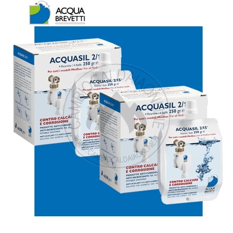 Acqua Brevetti acquaSIL 2/15 doppia ricarica per Pompa Dosatrice  anticorrosivo - antincrostante acquaSIL 2/15 (8 totali x 250g) DUE SCATOLE