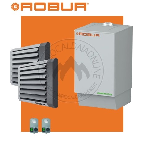 Cambiocaldaiaonline.it ROBUR SpA NOLEGGIO ROBUR Caldaria° TECH 55.1 DUAL (Caldaia 55kW + 2 Aerotermi 35kW + h 7mt * 260mq * 1820mc) Cod: F1292E110-330