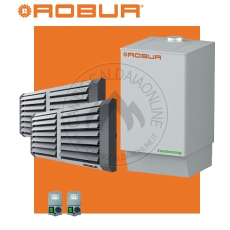 Cambiocaldaiaonline.it ROBUR SpA NOLEGGIO ROBUR Caldaria° TECH 100.1 DUAL (Caldaia 99.8kW + 2 Aerotermi 55kW + 7mt * 480mq * 3360mc) Cod: F1292G110-336