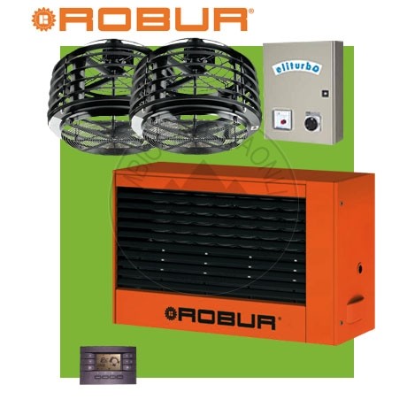 Cambiocaldaiaonline.it ROBUR SpA ROBUR Generatore daria calda pensile G100 (Potenza termica 90kW + Miscelatore 10.000 mc/h + h 7mt * 430mq * 3010mc) Cod: F12711110+-334
