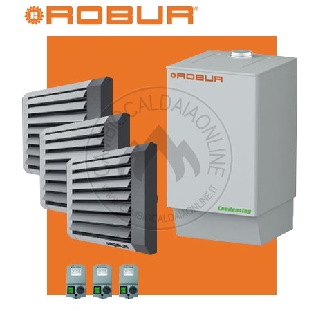 Cambiocaldaiaonline.it ROBUR SpA NOLEGGIO ROBUR Caldaria° TECH 55.1 TRIAL (Caldaia 55kW + 3 Aerotermi 20kW + h 7mt * 260mq * 1820mc) Cod: F1292F110-331